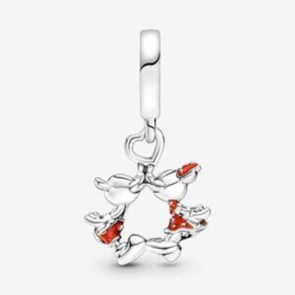 Pandora Mickey Mouse & Minnie Mouse Kissing Dangle Charm - Picture 2 of 5